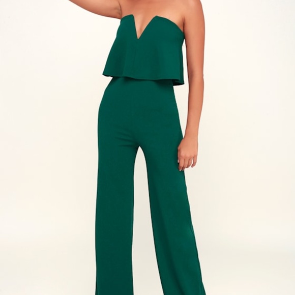 Lulus Power Of Love Emerald Green Strapless Jumpsuit - Size L - Picture 1 of 1